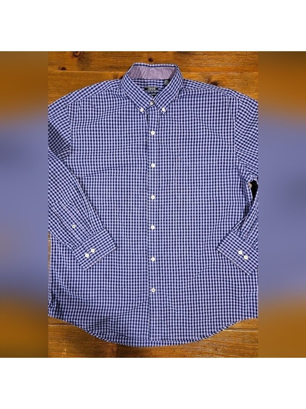 IZOD MEN'S BLUE & PURPLE PLAID BUTTON-DOWN DRESS SHIRT SIZE LARGE